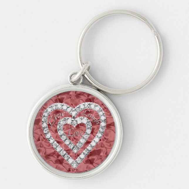 Llavero Red Round Live Laugh Love Diamond Heart Keychain (Frente)