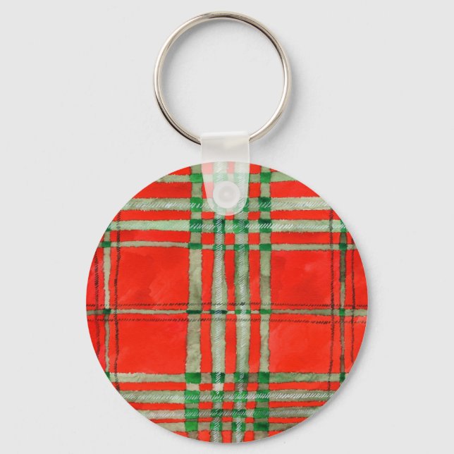 Llavero RED SCOTT TARTAN Aluminio Circle Keychain (Anverso)