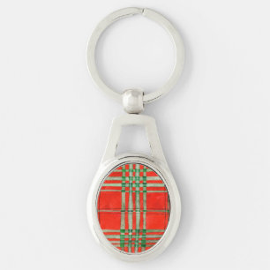 Llavero RED SCOTT TARTAN Oval Keychain Metalizado