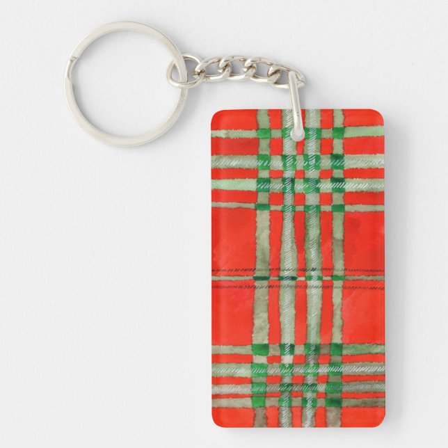 Llavero RED SCOTT TARTAN Rectángulo Acrílico Keychain (Frente)