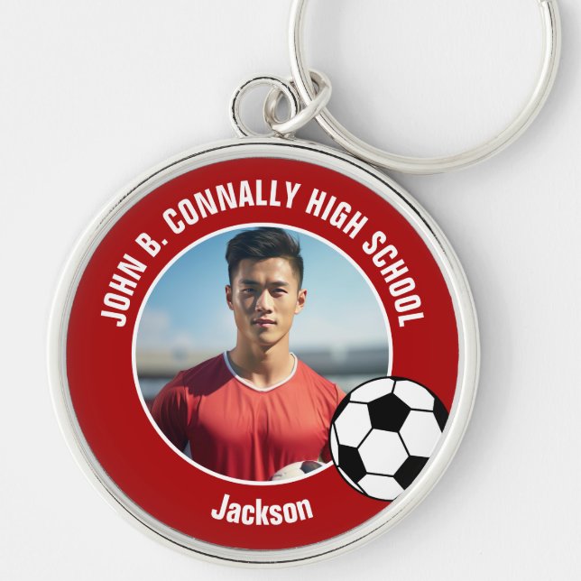 Llavero Red Soccer Player Photo High School (Frente)