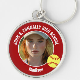 Llavero Red Softball Player Photo High School Keepsake