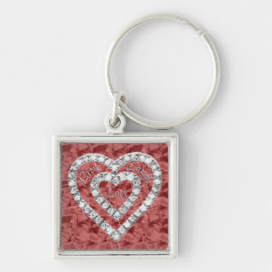 Llavero Red Square Live Laugh Love Diamond Heart Keychain