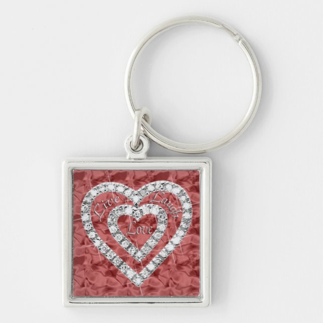 Llavero Red Square Live Laugh Love Diamond Heart Keychain (Frente)