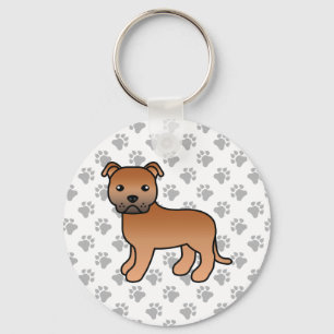 Llavero Red Staffordshire Bull Terrier Cute Cartog Dog