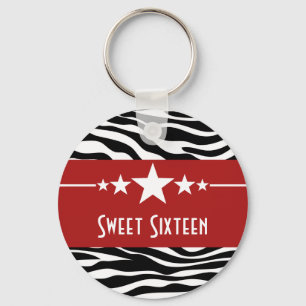 Llavero Red Stars Zebra Print Sweet 16 Keychain