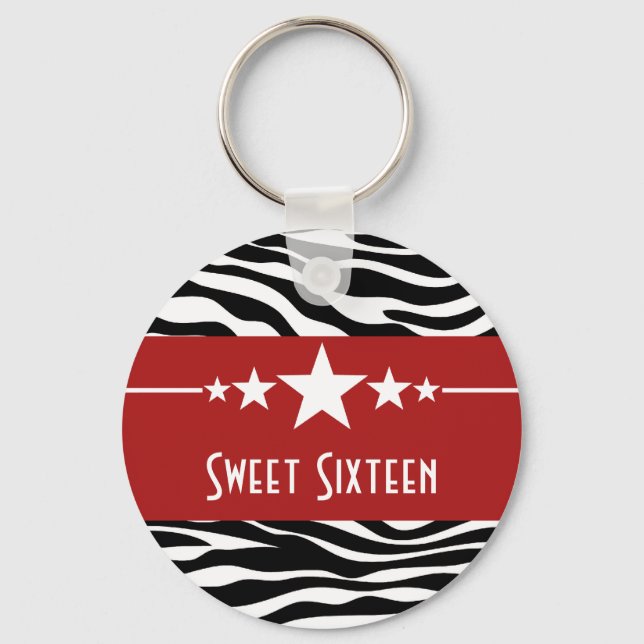 Llavero Red Stars Zebra Print Sweet 16 Keychain (Anverso)