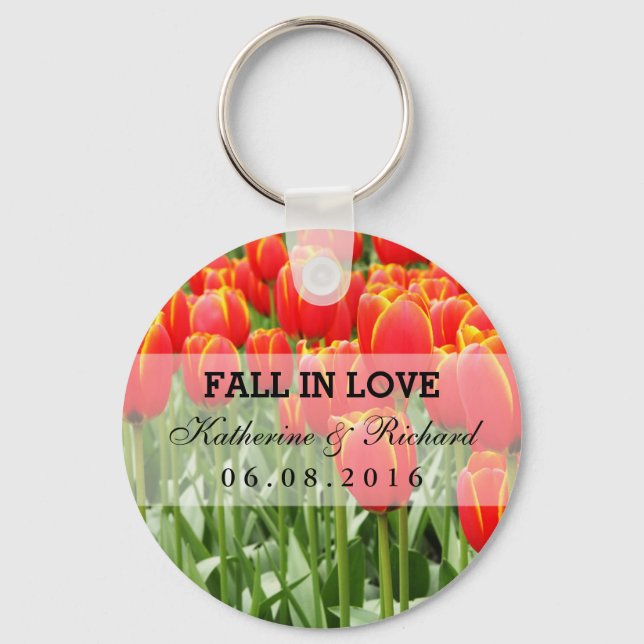 Llavero Red Tulip Field Wedding Favor Keepsake Keychain (Anverso)