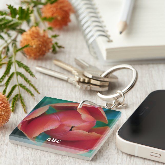 Llavero Red Tulip Macro Photo Personalized Acrylic Keyring (Frente Derecha)