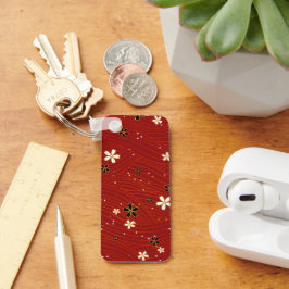 Llavero Red Washi Paper Aluminum Rectangle Keychain