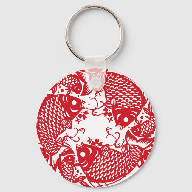 Llavero Red Whirling Koi Carp Fish Group (Anverso)