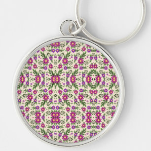 Llavero redondo con un estampado floral geométrico