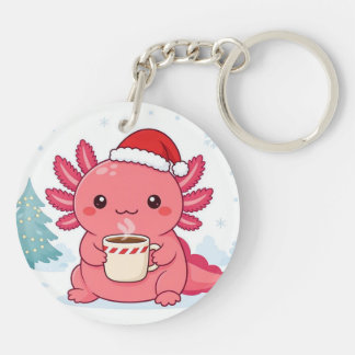 Llavero Redondo de Café de Navidad Axolotl Kawaii