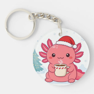 Llavero Redondo de Café de Navidad Axolotl Kawaii 