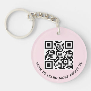 Llavero redondo de código QR de acrílico rosa con 
