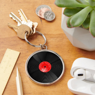 Llavero redondo de música de vinilo retro