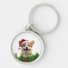 Llavero redondo personalizado – Santa Paws Corgi 
