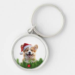 Llavero redondo personalizado – Santa Paws Corgi