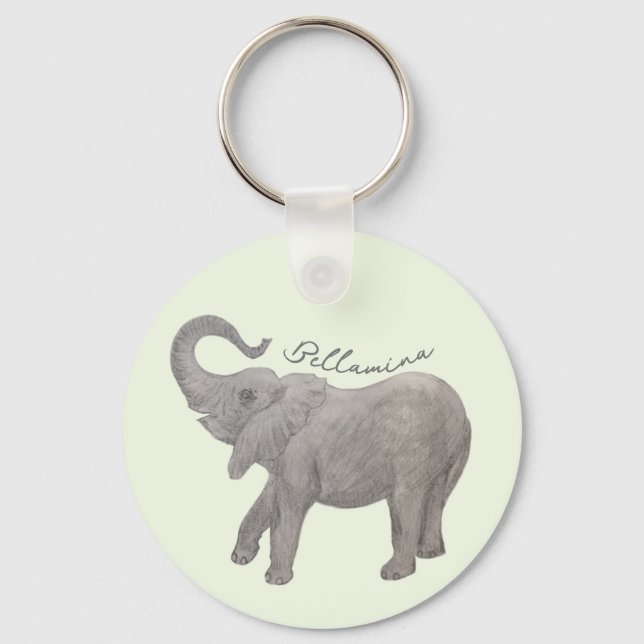 Llavero Redondo Verde Pálido de Elefante Bebé (Anverso)