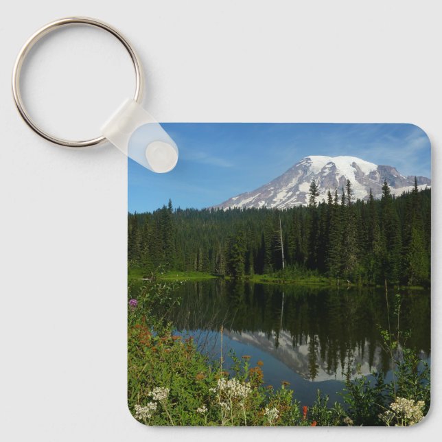 Llavero Reflejo del lago del Monte Rainier con flores silv (Anverso)