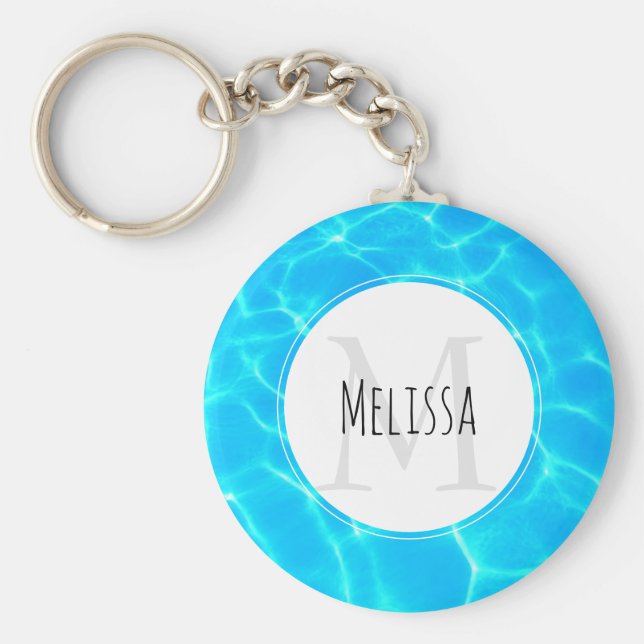 Llavero Reflexiones sobre el agua de la piscina azul brill (Frente)