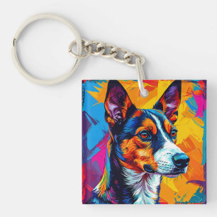 Llavero Regalo artístico moderno de perro Basenji abstract