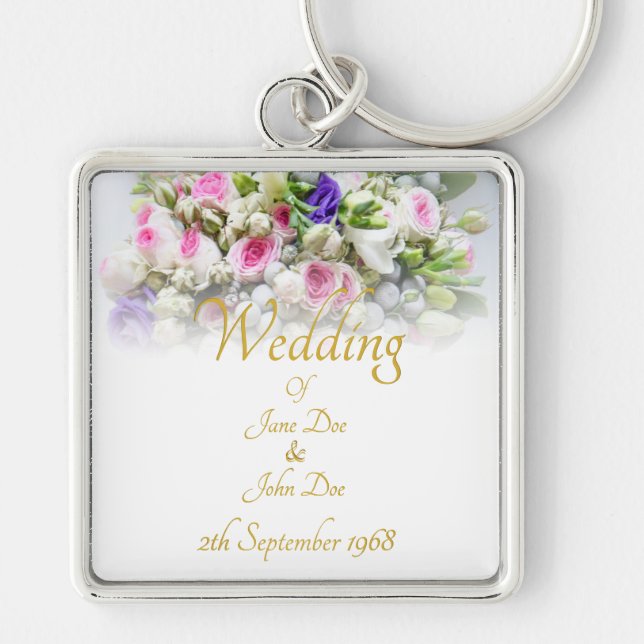 Llavero Regalo boda - Novia con ramo de boda colorido (Frente)