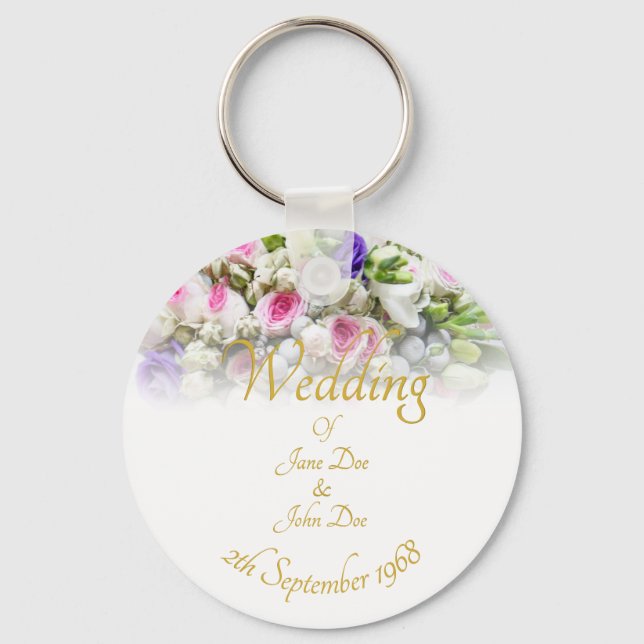 Llavero Regalo boda - Novia con ramo de boda colorido (Anverso)