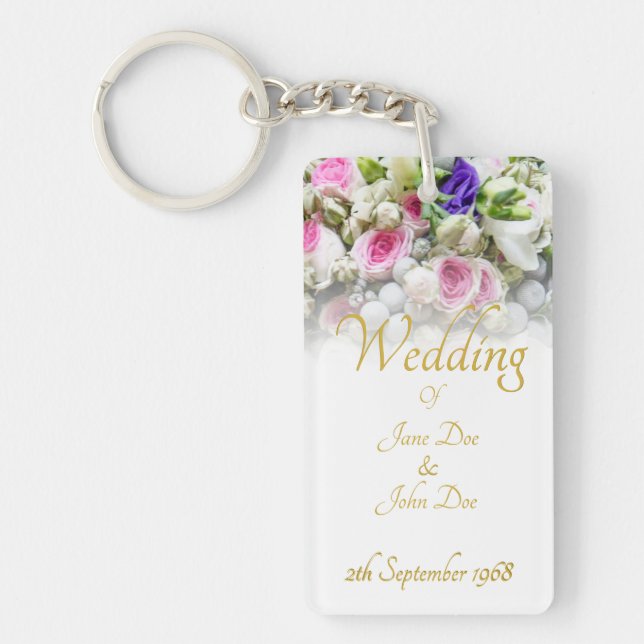 Llavero Regalo boda - Novia con ramo de boda colorido (Frente)