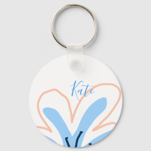 Llavero Regalo boho retro de flor pastel naranja azul agre
