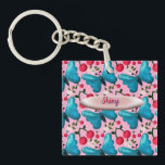 Llavero Regalo con patrón floral de mariposa personalizado<br><div class="desc">Adorable patrón sin costuras con cerezas brillantes, mariposas lindas y elementos florales delicados. Diseñado en una estética kawaii suave, este patrón es perfecto para el ambiente veraniego, productos para niños y accesorios femeninos. Las cerezas brillantes combinadas con mariposas suaves crean un diseño juguetón y llamativo ideal para pegatinas, fundas de...</div>