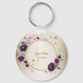 Llavero Regalo de Boda Fiesta Púrpura Rosa Floral Verde Do