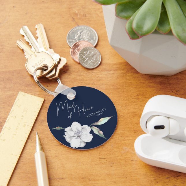 Llavero Regalo de Boda floral azul de la Marina de Honor (Escritorio )