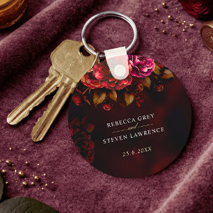 Llavero Regalo de boda floral negro rojo elegante y temper