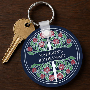 Llavero Regalo de boda real de dama de honor floral azul p