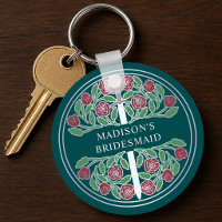 Regalo de boda real de dama de honor floral Teal p