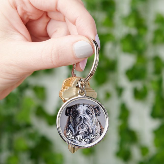 Llavero Regalo de Bulldog inglés personalizado de Keychain (Mano)