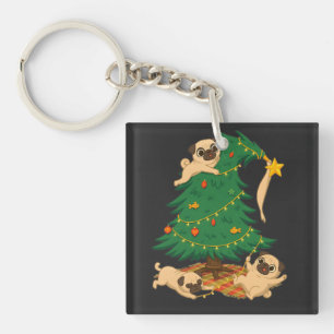 Llavero Regalo de caos de árbol de Navidad de pug divertid