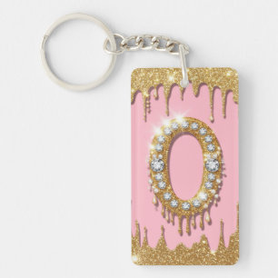 Llavero Regalo de Diamante Rosa con Letra Inicial de Oro O