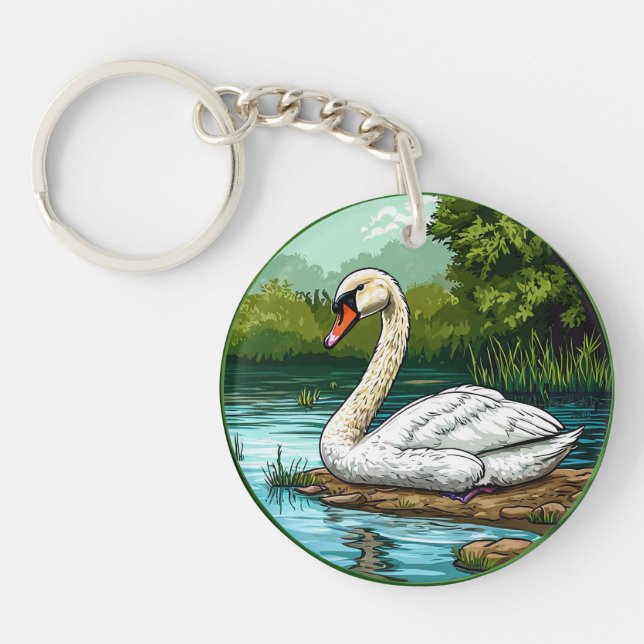 Llavero 🦢 Regalo de encanto de la naturaleza del lago de  (Frente)