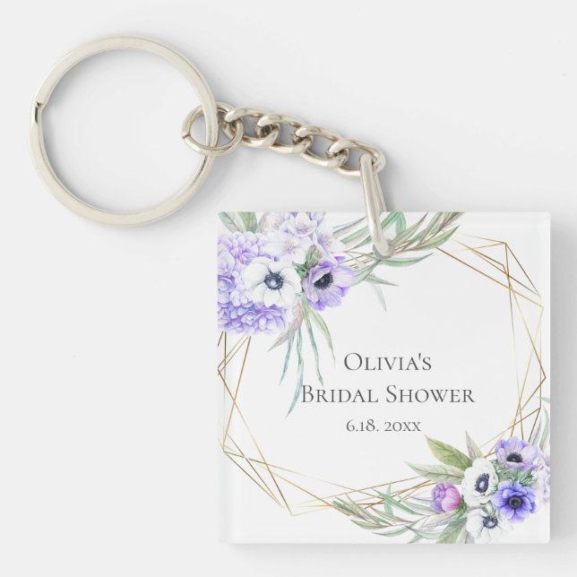 Llavero Regalo de fiesta de boda Violet Anemone Floral Bou (Frente)