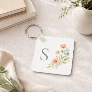 Llavero Regalo de flores silvestres con monograma para la