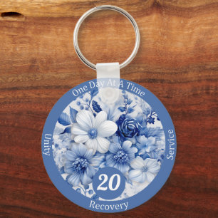 Llavero Regalo de hito de recuperación floral azul persona