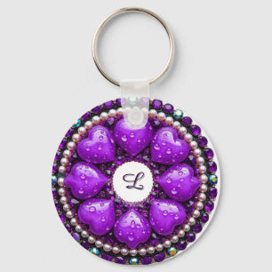 Llavero 💜 Regalo de joyería de Corazón Púrpura con nombre