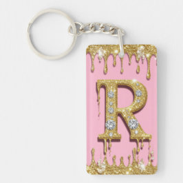 Llavero Regalo de letra inicial de diamante de oro rosa