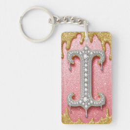 Llavero Regalo de letra inicial I de diamante dorado rosa 