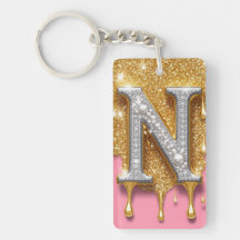 Regalo de letra N dorada inicial diamante fondo ro