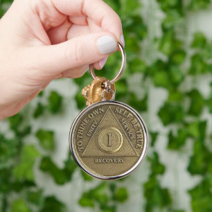 Llavero Regalo de medalla de aniversario de 1 año sobrio