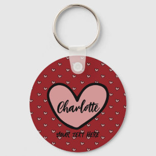 Llavero Regalo de monograma con patrón de corazón rojo dul