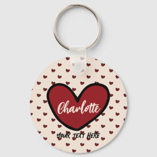 Llavero Regalo de monograma con patrón de corazón rojo dul